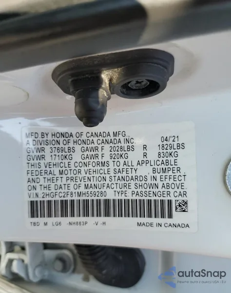 2021 Honda Civic Sport из США, поврежденный, VIN 2HGFC2F81MH559280